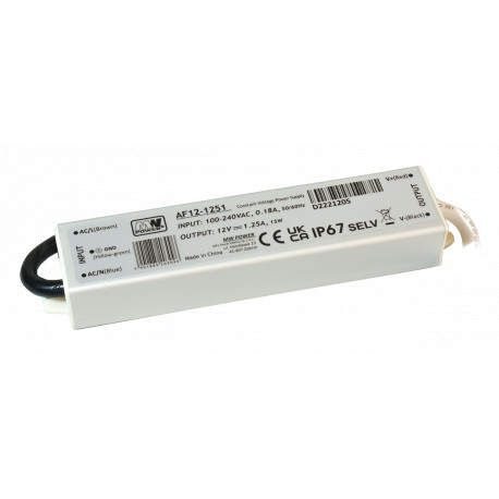 AF12-1251 Constant Voltage LED Power Supply - 12 Volt - 1.25 Ampere - 15 Watt